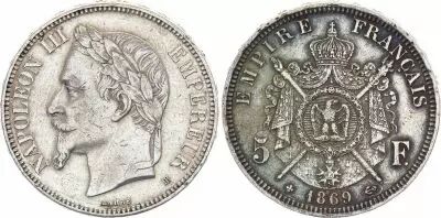 Frankreich 5 Francs - Napol�on III - Laurelled Head - Strasbourg - 1869