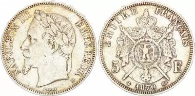 Frankreich 5 Francs - Napol�on III - Laurelled Head - Strasbourg - 1870