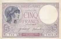 Frankreich 5 Francs - Purple  - 11-11-1918 - Serial Y.4414