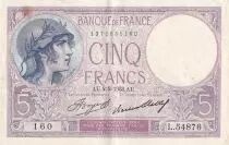Frankreich 5 Francs - Purple - 04-05-1933 - Serial L.54876 - P.79