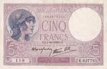 Frankreich 5 Francs - Purple - 05-10-1939  - Serial E.63776 - P.79