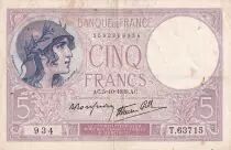 Frankreich 5 Francs - Purple - 05-10-1939  - Serial T.63715 - P.79