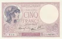 Frankreich 5 Francs - Purple - 05-10-1939 - Serial V.64246