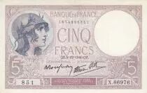 Frankreich 5 Francs - Purple - 05-12-1940 - Serial X.66976