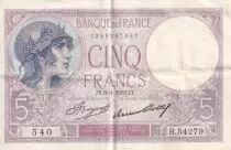 Frankreich 5 Francs - Purple - 06-04-1933 - Serial B.54279 - P.79