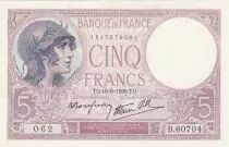 Frankreich 5 Francs - Purple - 10-08-1939  - Serial B.60704 - P.79
