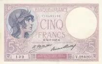 Frankreich 5 Francs - Purple - 14-06-1927 - Serial V.28420