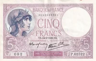Frankreich 5 Francs - Purple - 14-09-1939  - Serial P.62522-082 - P.79