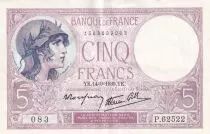 Frankreich 5 Francs - Purple - 14-09-1939  - Serial P.62522-083 - P.79