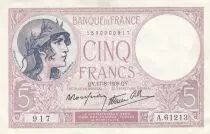 Frankreich 5 Francs - Purple - 17-08-1939 - Serial A.61213