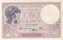 Frankreich 5 Francs - Purple - 21-09-1939 - Serial B.62734 - P.79
