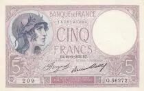 Frankreich 5 Francs - Purple - 22-06-1933 - Serial Q.56272 - P.79