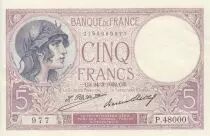 Frankreich 5 Francs - Purple - 24-03-1932 - Serial P.48000