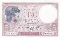 Frankreich 5 Francs - Purple - 27-07-1939 - Serial O.59297 - P.79