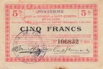 Frankreich 5 Francs - Saint-Quentin and Guise Regions - Fonsomme - 01-09-1917