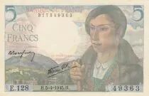 Frankreich 5 Francs - Shepherd - 05-04-1945 - Serial E.128