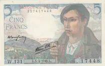 Frankreich 5 Francs - Shepherd - 05-04-1945 - Serial W.131