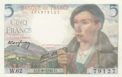 Frankreich 5 Francs - Shepherd - 05-08-1943 - Serial W.62