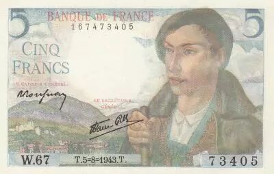 Frankreich 5 Francs - Shepherd - 05-08-1943 - Serial W.67