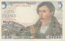 Frankreich 5 Francs - Shepherd - 22-07-1943 - Serial B.39