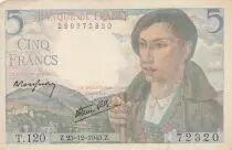 Frankreich 5 Francs - Shepherd - 23-12-1943 - Serial T.120