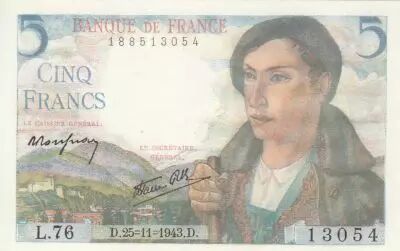 Frankreich 5 Francs - Shepherd - 25-11-1943 - Serial L.76