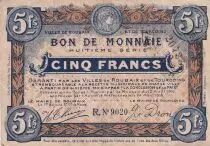 Frankreich 5 Francs - Ville -  Roubaix-Tourcoing  - 12-08-1916 - 8&egrave;me s&eacute;rie