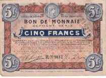 Frankreich 5 Francs - Ville -  Roubaix-Tourcoing  - 20-04-1916 - 7&egrave;me s&eacute;rie - R9012