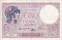 Frankreich 5 Francs - Violet - 05 -10-1939 - S�rie T.63866 - P.79