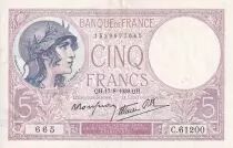 Frankreich 5 Francs - Violet - 17-08-1939 - Serial  C.61200 - XF - P.79