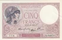 Frankreich 5 Francs - Violet - 26-10-1939 - Serial B.64870