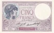 Frankreich 5 Francs - Violet - 27-04-1933 - Serial E.54791 - P.79