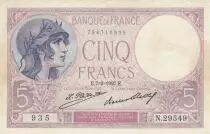 Frankreich 5 Francs 07-08-1927 Serial N.29549 - VF to XF