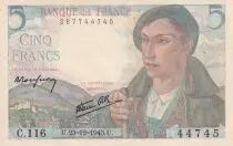 Frankreich 5 Francs Berger - 23.12.1943 - Serial C.116
