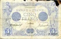 Frankreich 5 Francs Blue - 09-02-1916 Serial F.10257 - F