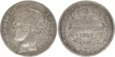 Frankreich 5 Francs Ceres - 1850 K Bordeaux - Silver - VF+
