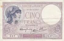 Frankreich 5 Francs Helmeted woman 05-12-1940 Serial Z.66631