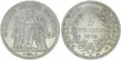 Frankreich 5 Francs Hercules - 3th Republic 1874 K Bordeaux
