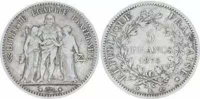 Frankreich 5 Francs Hercules - 3th Republic 1875 K Bordeaux