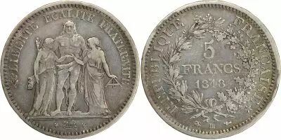 Frankreich 5 francs Hercules - Second Republic  - 1848 BB Strasbourg