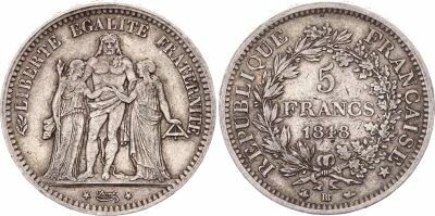 Frankreich 5 Francs Hercules - Second Republic - 1848 A Paris