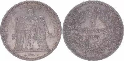 Frankreich 5 Francs Hercules - Third Republic - 1873 A Paris - VF+
