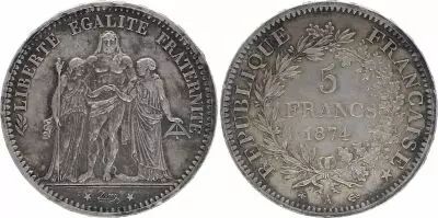 Frankreich 5 Francs Hercules - Third Republic - 1874 A Paris - VF+ - Silver