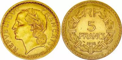 Frankreich 5 Francs Laureate head - 1933