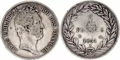 Frankreich 5 Francs Louis-Philippe 1831 B Rouen incuse lettering - Silver - KM.745.2