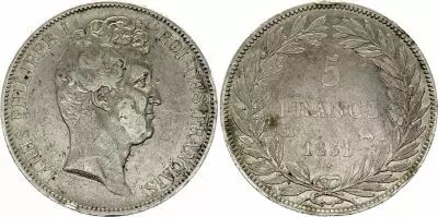 Frankreich 5 Francs Louis-Philippe 1831 B Rouen incuse lettering - Silver