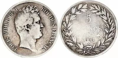 Frankreich 5 Francs Louis-Philippe 1831 B Rouen raised lettering - Silver - KM.736.2