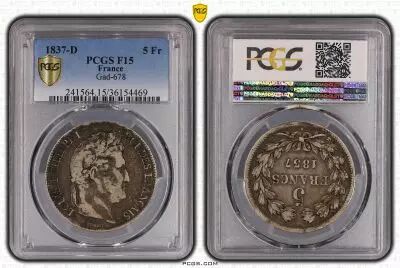 Frankreich 5 Francs Louis-Philippe 1er - 1837 D Lyon - PCGS F 15