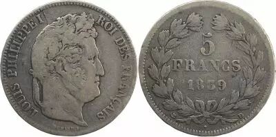 Frankreich 5 Francs Louis-Philippe 1er - 1839 D Lyon - Arche