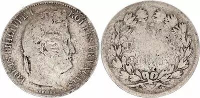 Frankreich 5 Francs Louis-Philippe I - 1831 W Lille- aFine - Silver - Raised lettering - KM 745.13
